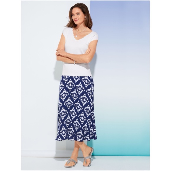 Talbots Ikat Midi Skirt Navy and White Size 14 - Picture 3 of 6